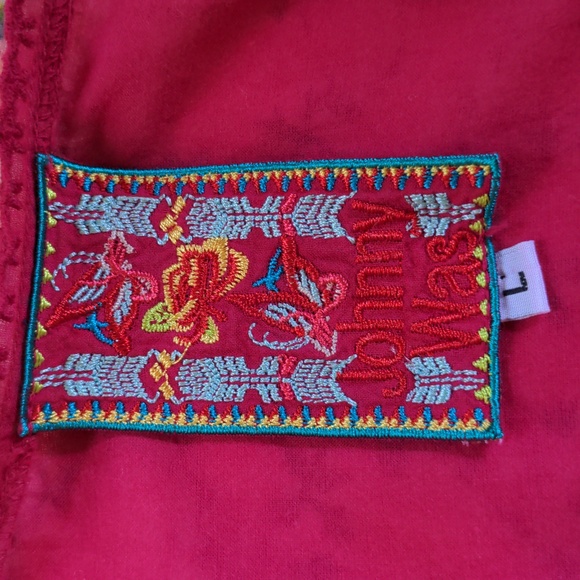 Johnny Was Cotton V-neck Embroidered Tunic in Magenta Size L Style: C24917-DL - Picture 7 of 8